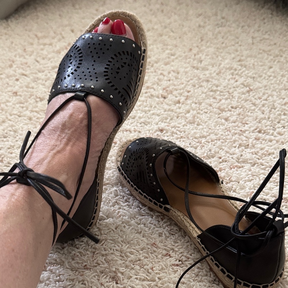 Black Espadrille Sandals with Studded Detail